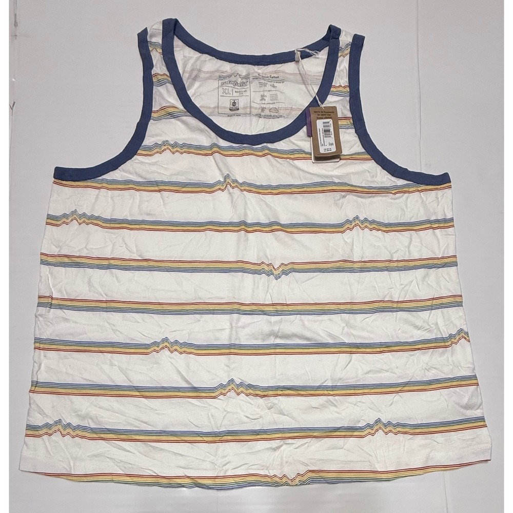 Patagonia Womens Ridge Rise‎ Stripe Repeat Organic Tank Top XL White Multi NWT